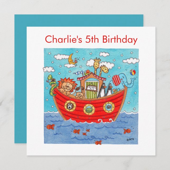 Personalised Noah's Ark Birthday Invitation (Front/Back)
