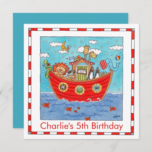 Personalised Noah's Ark Birthday Invitation (Front/Back)