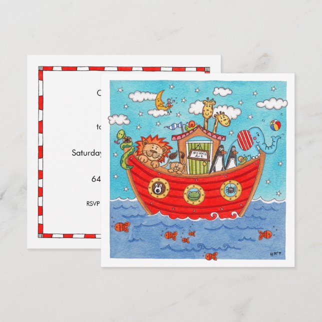 Personalised Noah's Ark Birthday Invitation (Front/Back)