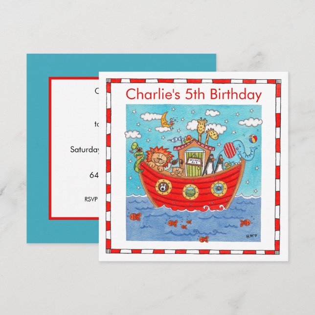Personalised Noah's Ark Birthday Invitation (Front/Back)