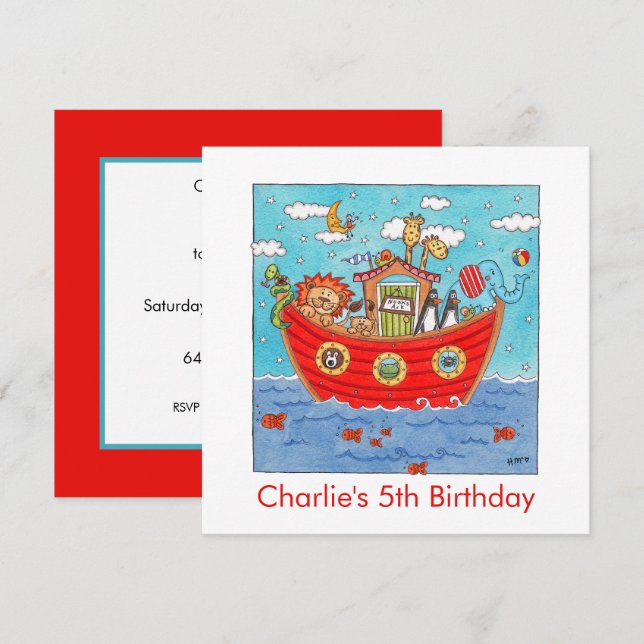 Personalised Noah's Ark Birthday Invitation (Front/Back)