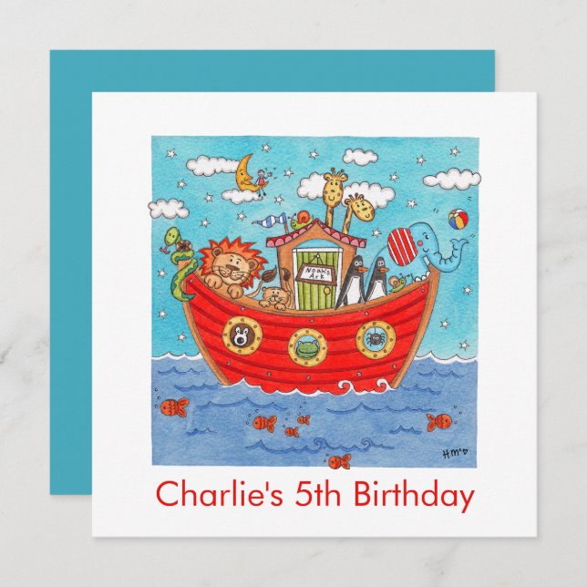 Personalised Noah's Ark Birthday Invitation (Front/Back)