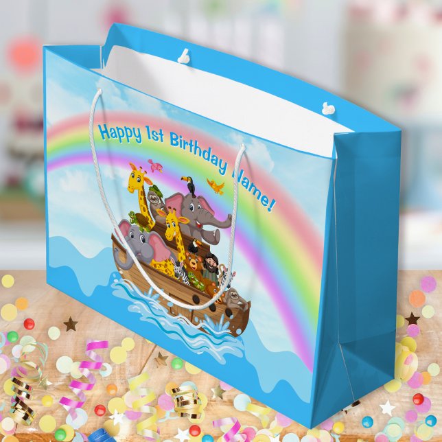 Personalised, Noah's Ark Gift, Bag in 4 Sizes (Noah's Ark Gift Bags. Christian Birthday Party Ideas. Noah's Ark theme birthday party. Noahs Ark)