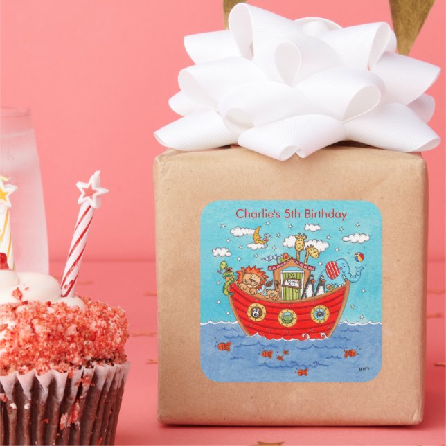 Personalised Noah's Ark  Square Sticker (Party)