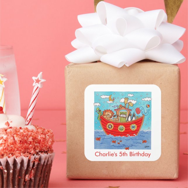 Personalised Noah's Ark  Square Sticker (Party)