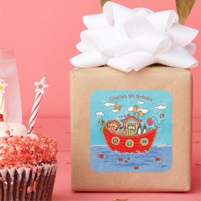 Personalised Noah's Ark  Square Sticker (Party)