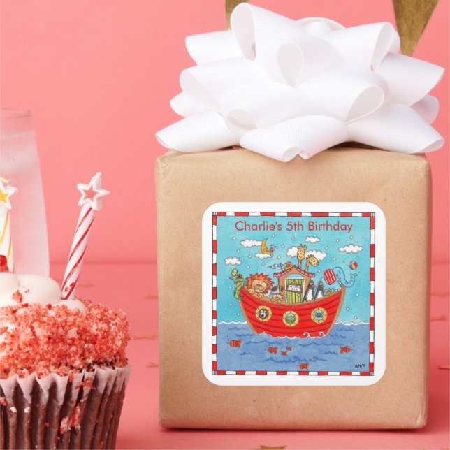 Personalised Noah's Ark  Square Sticker (Party)