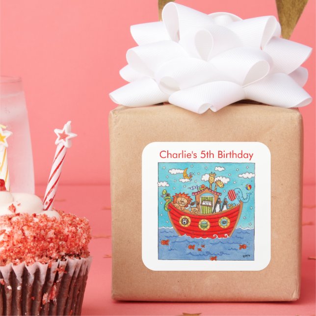 Personalised Noah's Ark  Square Sticker (Party)