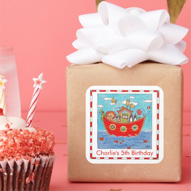Personalised Noah's Ark Square Sticker (Party)