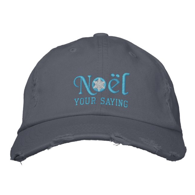 Personalised Noel Snowflake Baby Blue Embroidered Hat (Front)