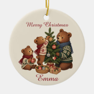 Personalised Nordic Bear Family Christmas Tree Ceramic Tree Decoration