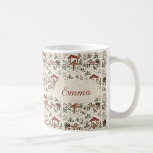 Personalised Nordic Christmas Bird Feeder Scene Coffee Mug