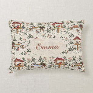 Personalised Nordic Christmas Bird Feeder Scene Decorative Cushion