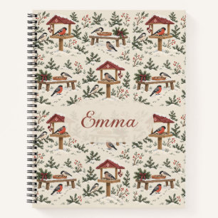 Personalised Nordic Christmas Bird Feeder Scene Notebook