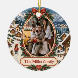 Personalised Nordic Christmas Family Photo Ceramic Tree Decoration