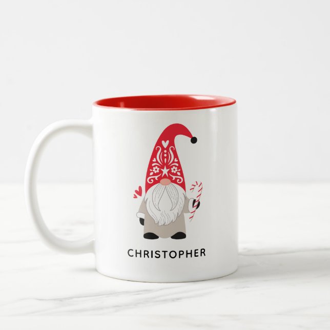 Personalised Nordic Christmas Gnome Two-Tone Coffee Mug (Left)