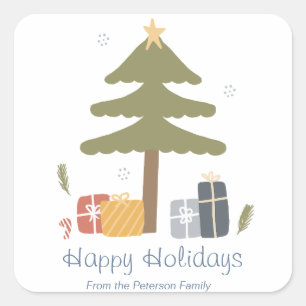 Personalised Nordic Christmas Holiday Flat Card Square Sticker