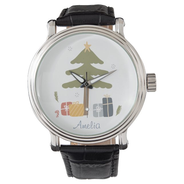 Personalised Nordic Christmas Tree Holiday Watch (Front)