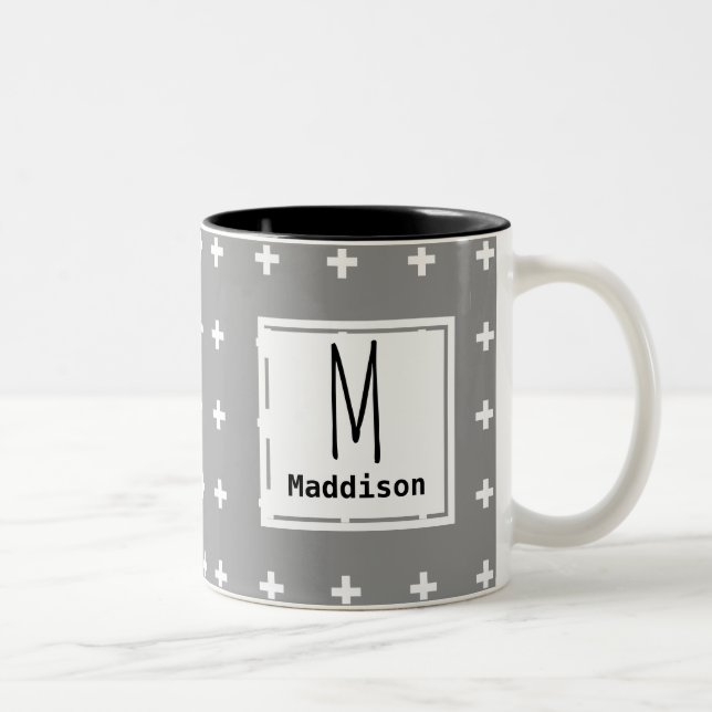 Personalised - Nordic Style White Plus Signs Two-Tone Coffee Mug (Right)