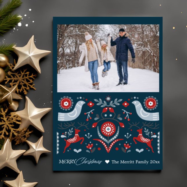 Personalised Nordic Winter Folk Art Christmas Holiday Card (Creator Uploaded)