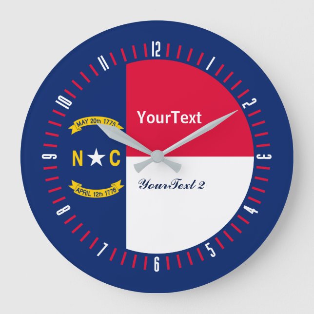 Personalised North Carolina State Flag on a Large Clock (Front)