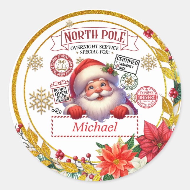 Personalised North Pole Delivery Santa Christmas Classic Round Sticker (Front)