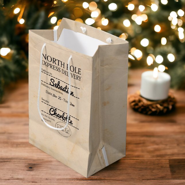 Personalised North Pole Express Delivery Christmas Medium Gift Bag (Personalized North Pole Express Delivery Christmas Medium Gift Bag from Ricaso)