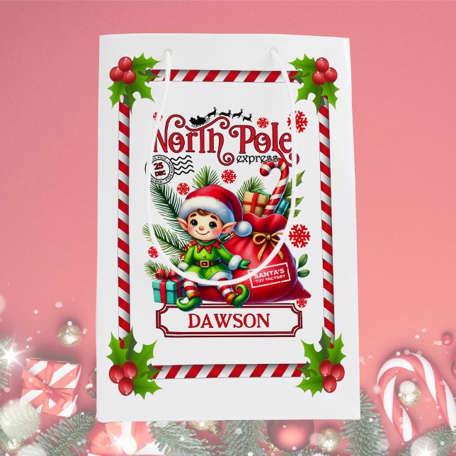Personalised North Pole Express Elf Medium Gift Bag (Creator Uploaded)