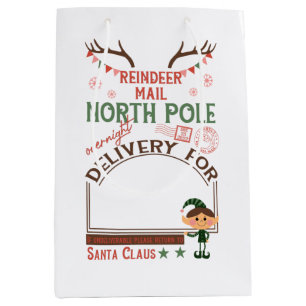 Personalised North Pole Reindeer Mail Medium Gift Bag