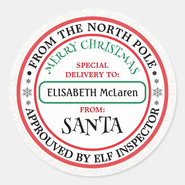 Personalised North Pole Santa Name Sticker (Front)