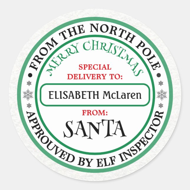 Personalised North Pole Santa Name Sticker (Front)