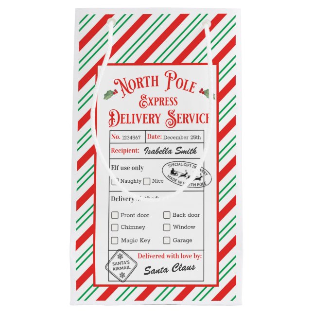 Personalised North Pole Special Delivery Santa Small Gift Bag (Front)