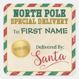 Personalised North Pole Special Delivery - Santa Square Sticker