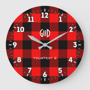 Personalised Northern Spirit Buffalo Check Plaid Large Clock