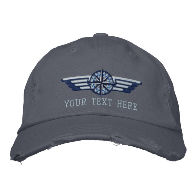 Personalised Northern Star Compass Pilot Wings Embroidered Hat (Front)