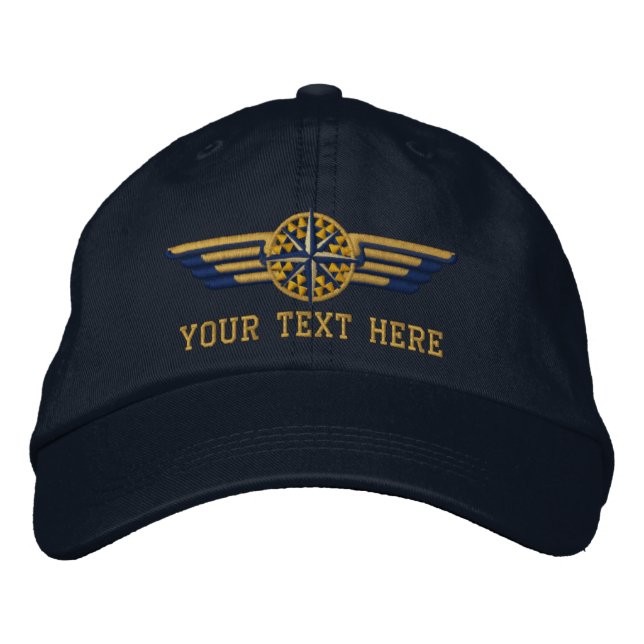 Personalised Northern Star Compass Pilot Wings Embroidered Hat (Front)