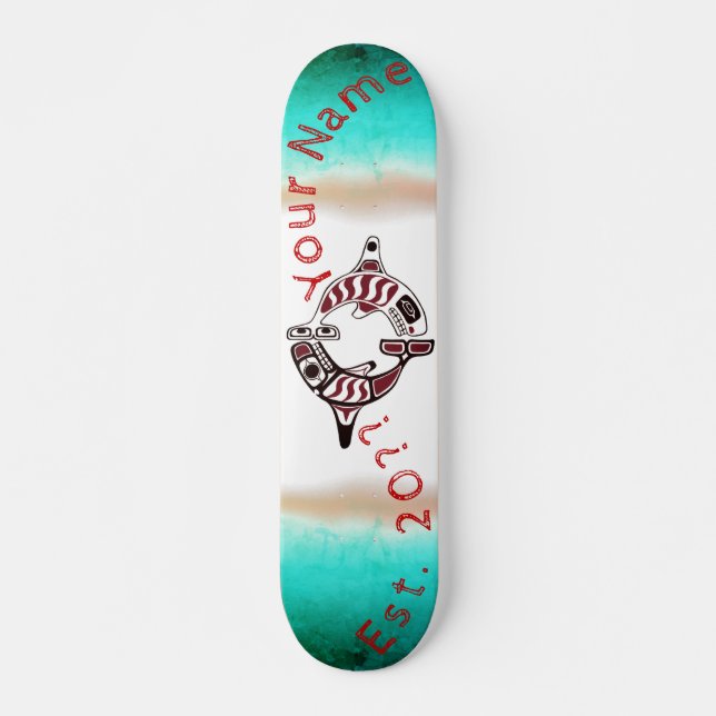 Personalised Northwest Coast Duel Killer Whale Skateboard (Front)