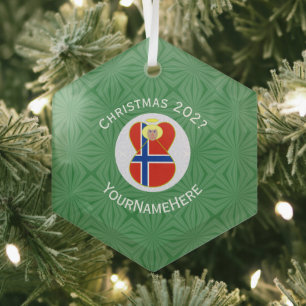 Personalised Norwegian Angel Christmas Flag Glass Tree Decoration