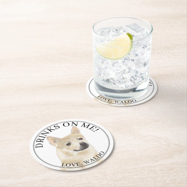 Personalised Norwegian Buhund Dog Wedding Round Paper Coaster (Insitu)