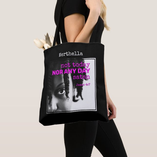 Personalised NOT TODAY SATAN  Tote Bag (Close Up)