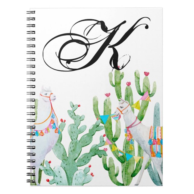 Personalised Note Book Boho Llama Bohemian Cacti D (Front)