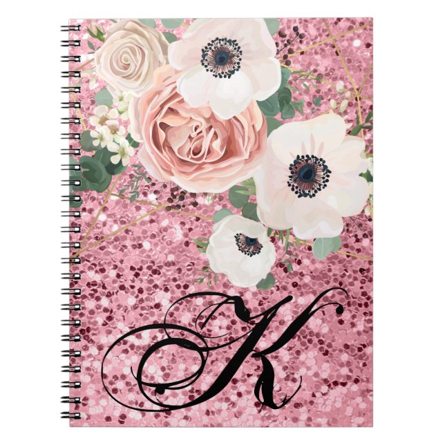 Personalised Note Book Geometric Garden Rose Glitt (Front)
