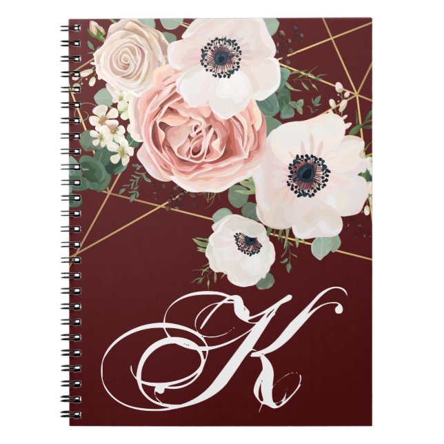 Personalised Note Book Geometric Garden Rose Wine (Front)