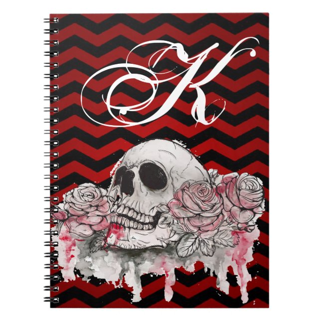Personalised Note Book skull Rose Gothic Chevron r (Front)