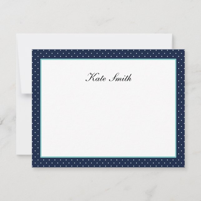Personalised Note Cards - Navy Blue & Aqua - Dots (Front)
