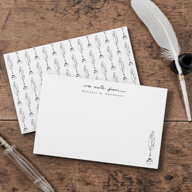 Personalised Note Cards Quill & Ink Stationery (Personalized "a note from" handwritten script feather quills and ink, writer's stationery.)