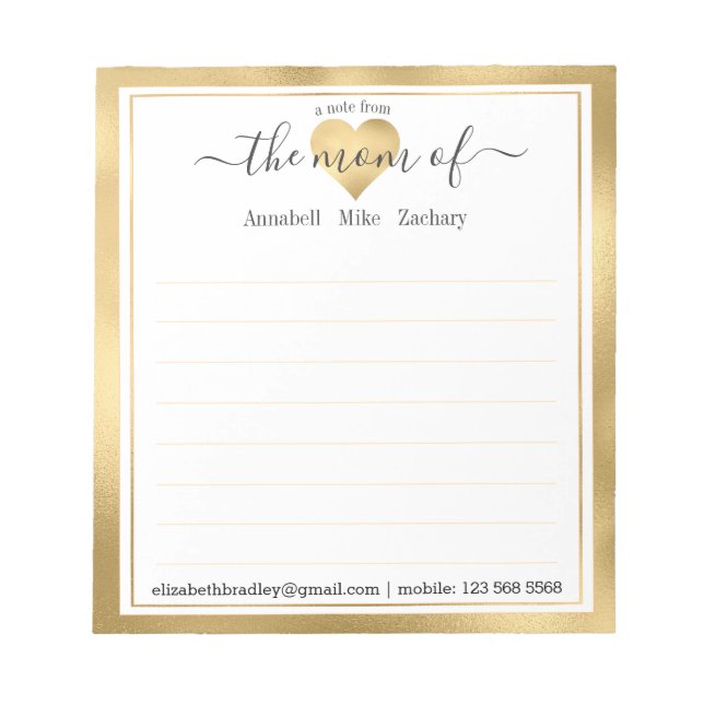 Personalised Note From the Mum of Notepad (Front)