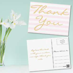 Personalised Note Modern Elegant Stripes Thank You Postcard