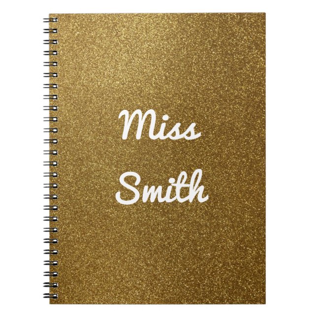Personalised Notebook Any Name Gold Glitter (Front)