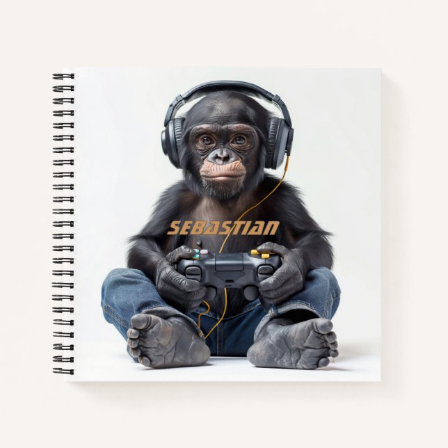 Personalised Notebook Gamer Chimp for Kids (Front)